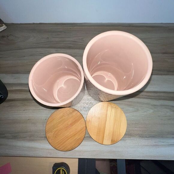 Pier 1 Canister Set With Lids Rose Pink Geometric PatternStorage Containers - Picture 5 of 8